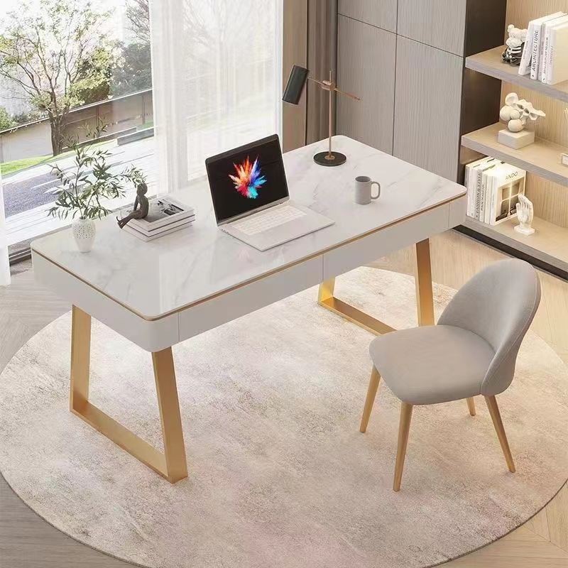 岩板奶油风书桌现代小户型书房卧室家用简约台式电脑桌高档办公桌
