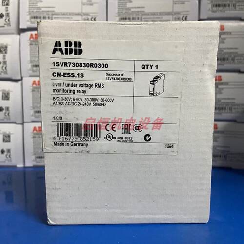 ABB单相电压监视器 CM-ESS.1S， 1c/o， 3-600V， 24-240VAC/DC