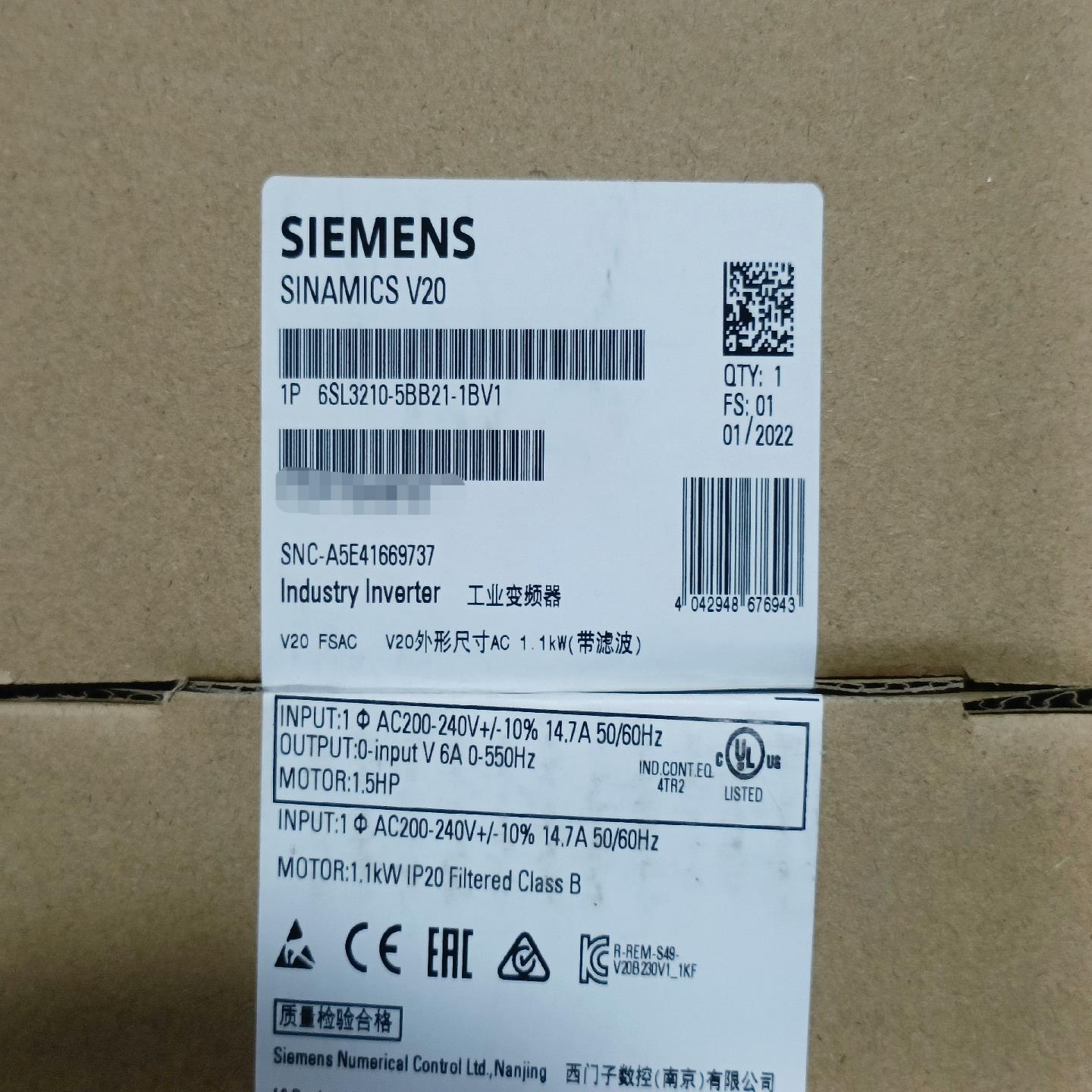 （设备配件）西门子61-5BV1V20BB21 KW-1.1SL3210