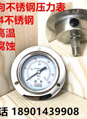 y60ztbf304轴向带边不锈钢压力表 氨用YN60BFZT耐震高温 面板安装