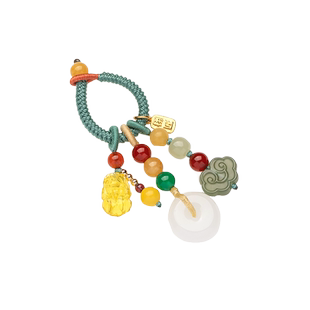 栩匠原创平安扣蜜蜡钥匙扣男女士和田玉汽车创意礼品钥匙挂件手工