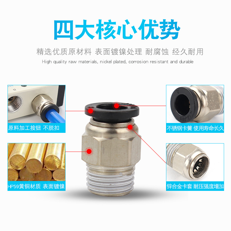 精品黑色快插气管接头PC8-02螺纹直通4-M5/PC6-01/PC10-03/12-04