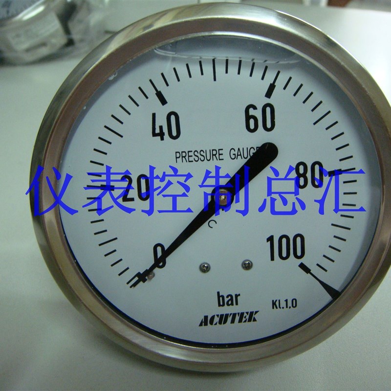 压力表 不锈钢耐震压力表轴向 YN100   0-100bar