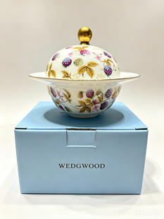 英国Wedgwood金粉黑莓骨瓷盖盒原装礼盒首饰收纳盒