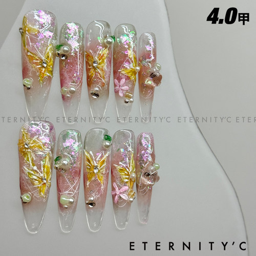 C+仙蝶梦舞 亚文化新款小众欧美重工轻奢高级绝美手工美甲穿戴甲