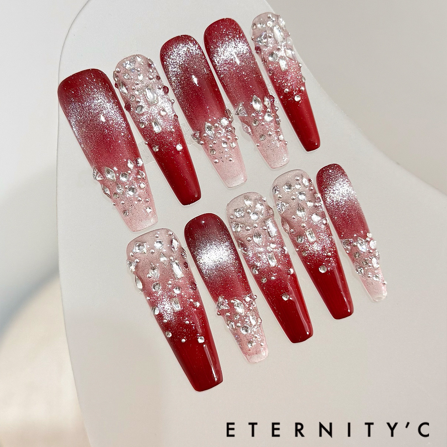 C+碎晶 新款重工秋冬新年红色高级绝美轻奢超长款美甲穿戴甲指甲,彩妆/香水/美妆工具,穿戴甲/甲片,淘宝优惠券,粉丝福利购,淘宝优惠卷