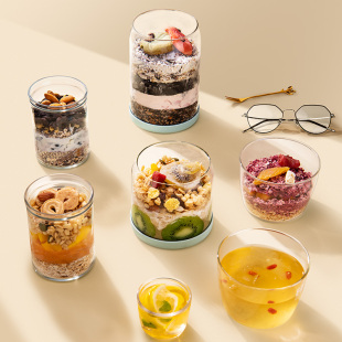 ankouglass帕梅拉隔夜燕麦杯早餐杯酸奶杯玻璃燕麦酸奶杯麦片杯子