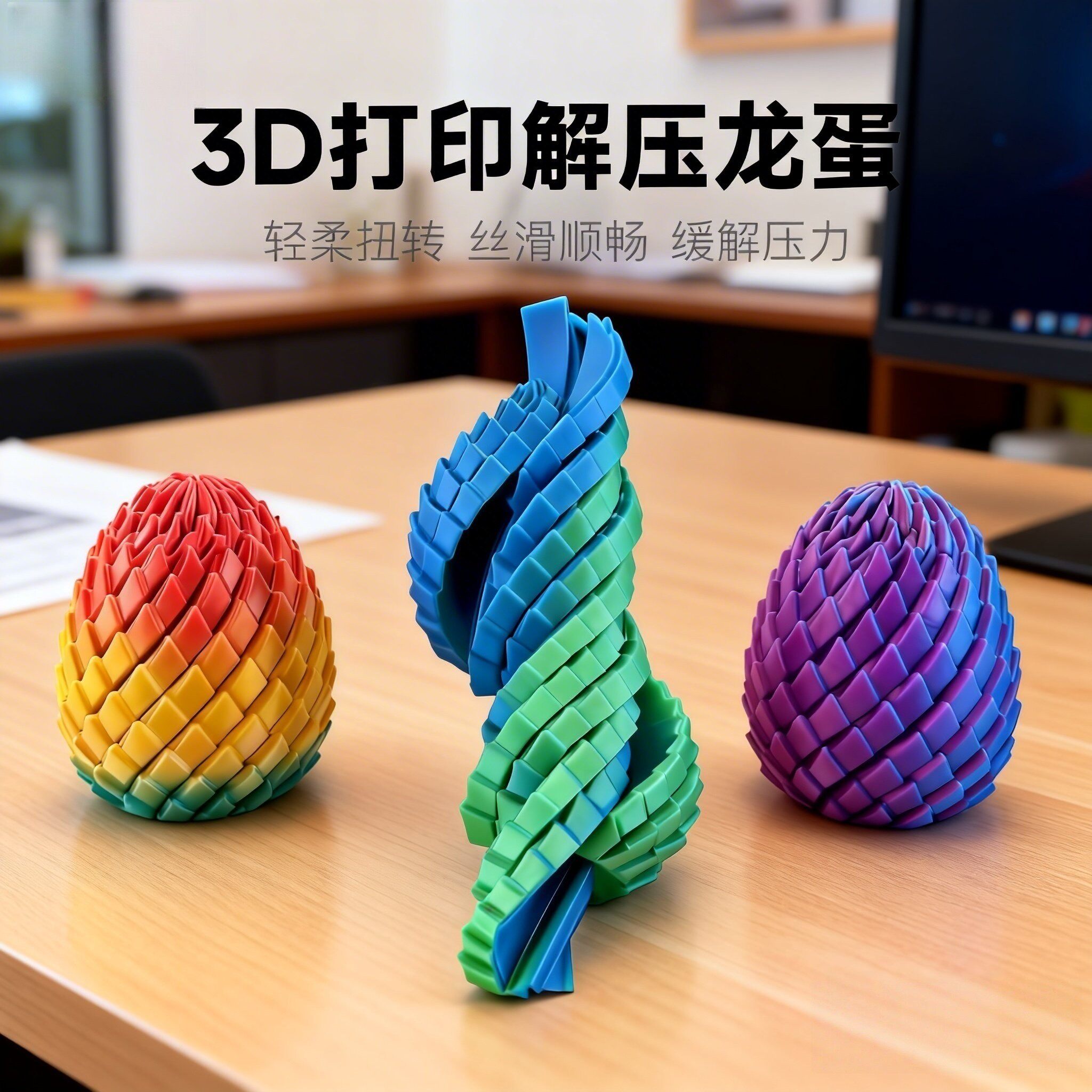 3D打印玩具解压神器变形旋转扭动手指尖缓解焦虑龙蛋儿童礼物男孩