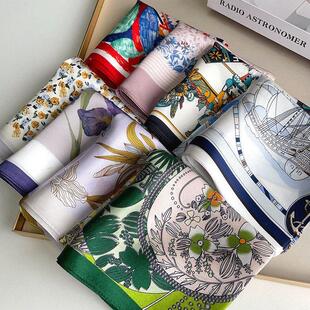 定制logo礼盒装蜡笔油画多款多色真丝小方巾桑蚕丝女士围巾韩系