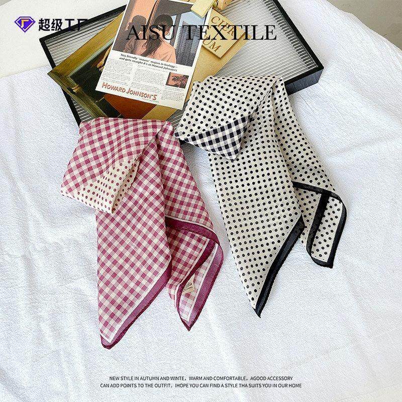 定制logo法式波点小方巾丝巾女三角包头发带棉真丝围脖围巾礼盒装