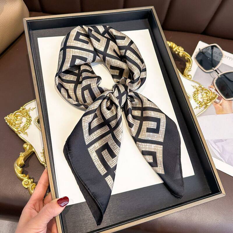 定制logo礼盒装丝巾气质百搭领巾法式70小方巾飘带仿真丝围巾