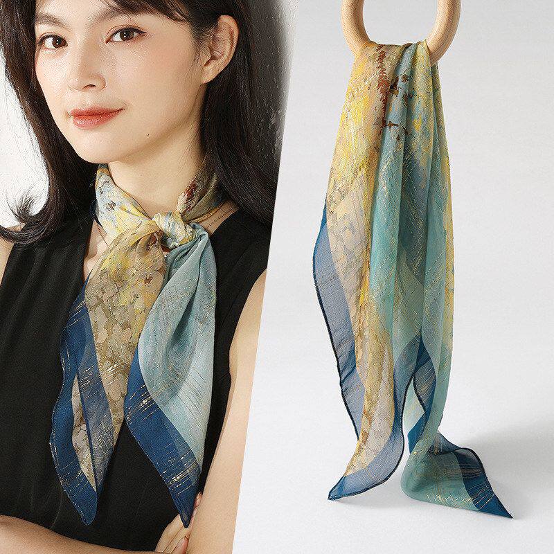 法式金线真丝方巾丝巾女2024新款