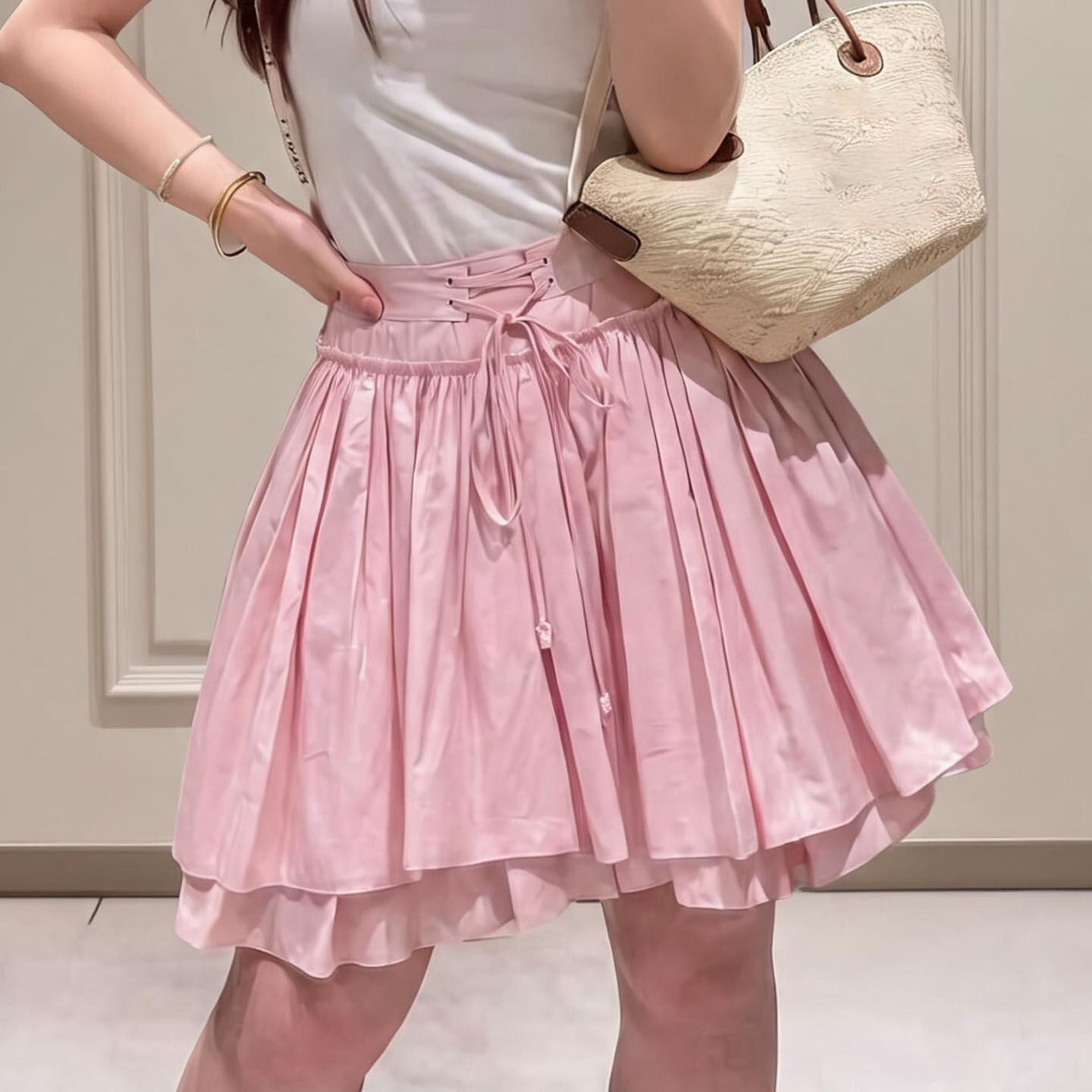 府绸棉高腰显瘦减龄A字短裙女