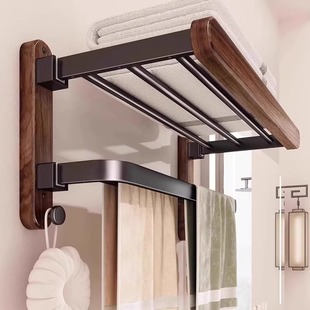 胡桃木毛巾架卫生间免打孔浴室置物架厕所挂架毛巾挂杆高端浴巾架