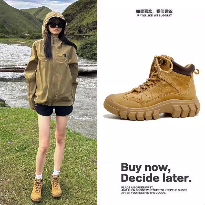 德国户外登山鞋女防水防滑轻便耐磨爬山徒步鞋真皮厚底马丁靴短靴