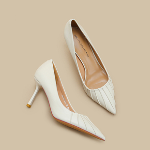 5cm米白色高跟鞋女2026新款7cm细跟职业礼仪工作高端软皮绝美单鞋