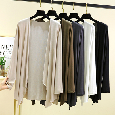 薄款莫代尔长袖开衫女装夏季防晒衣纯色披肩外套不规则外搭空调衫