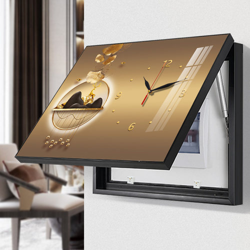 餐桌挂画带钟壁画餐厅2022新款免打孔客厅挂表玄关装饰画网红挂钟