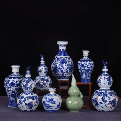 景德镇陶瓷酒瓶釉下彩青花瓷高温1斤3斤装酒瓶散装白酒瓶工艺礼品