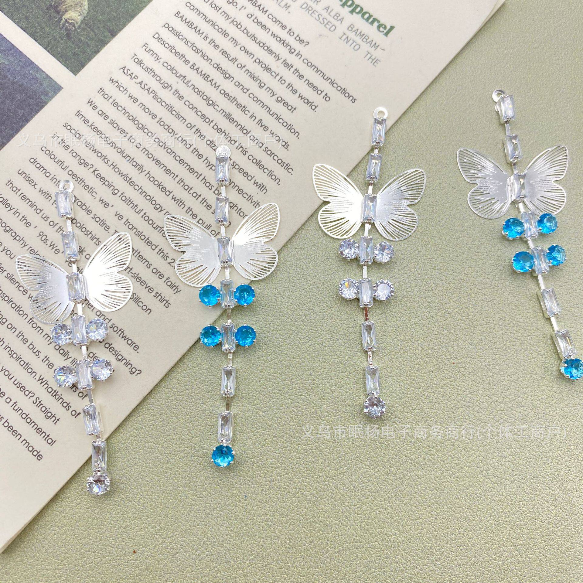 合金62mm纹理蝴蝶水钻流苏diy车挂手链手机链头绳发饰饰品配件