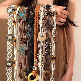 波西米亞復(fù)古風(fēng)腰帶女手工編織裝 飾配裙子百搭氣質(zhì)高級感小眾腰鏈