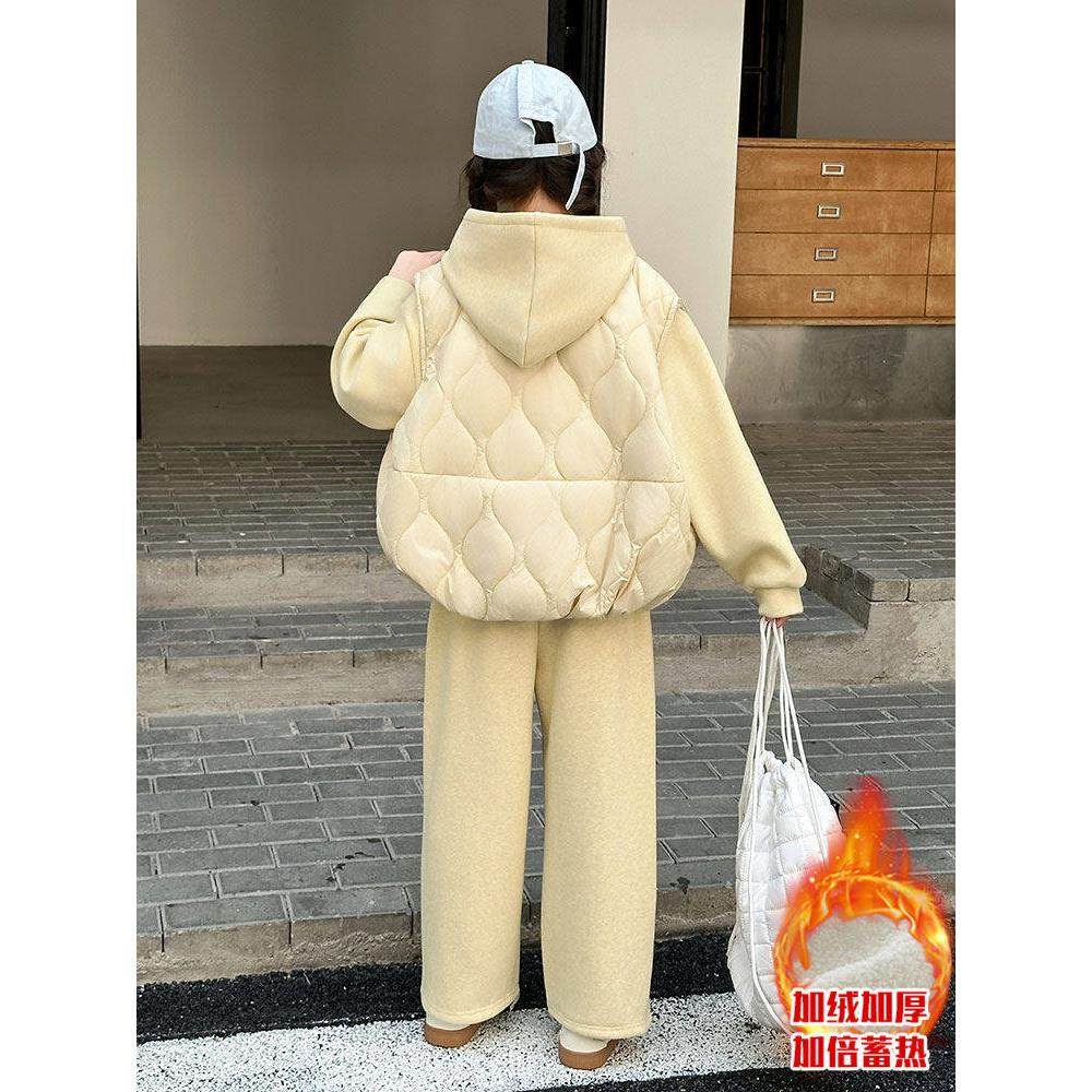 女童秋冬款加绒加厚卫衣套装2025新款洋气中大童韩系马甲三件套潮