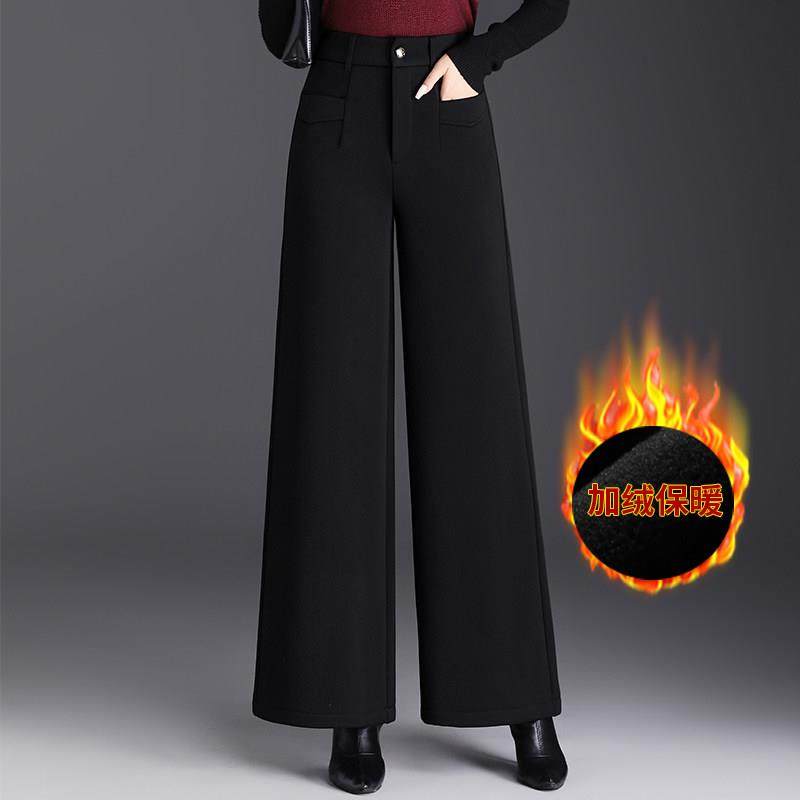 加绒阔腿裤女冬季新款高腰中年妈妈裤子宽松显瘦休闲加厚直筒长裤