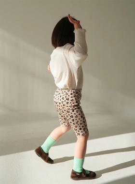Pippi lotta25春夏新款宝宝女孩中小童豹纹骑行短裤防蚊薄喇叭裤