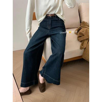 简约风腰带九分直筒裤2025冬季新款韩版百搭宽松显瘦加绒休闲裤女