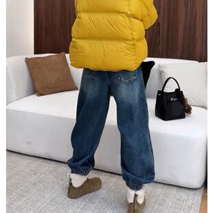 牛仔裤女2025年新款冬季爆款裤子加绒加厚小个子九分裤收口束脚裤