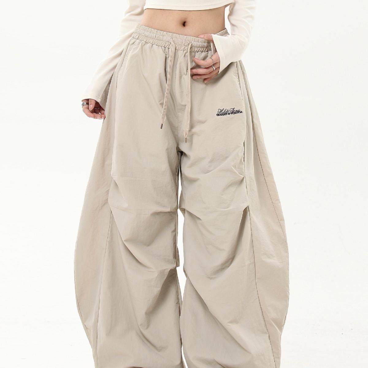 美式复古高级感褶皱伞兵工装裤男女宽松冬季加绒加厚阔腿弯刀裤子