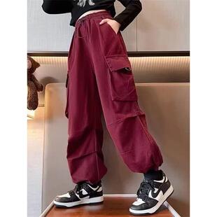 女童纯棉工装裤2025新款儿童加绒加厚一体绒裤子秋冬装大童休闲裤