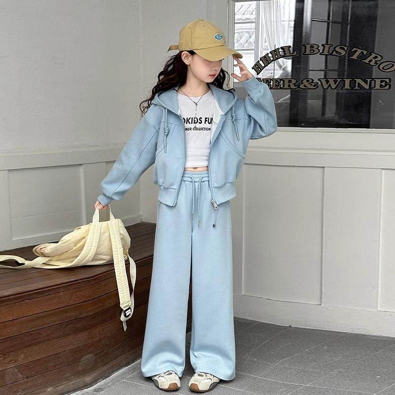 女童春秋款运动套装2025新款儿童女孩洋气时髦连帽开衫卫衣两件套