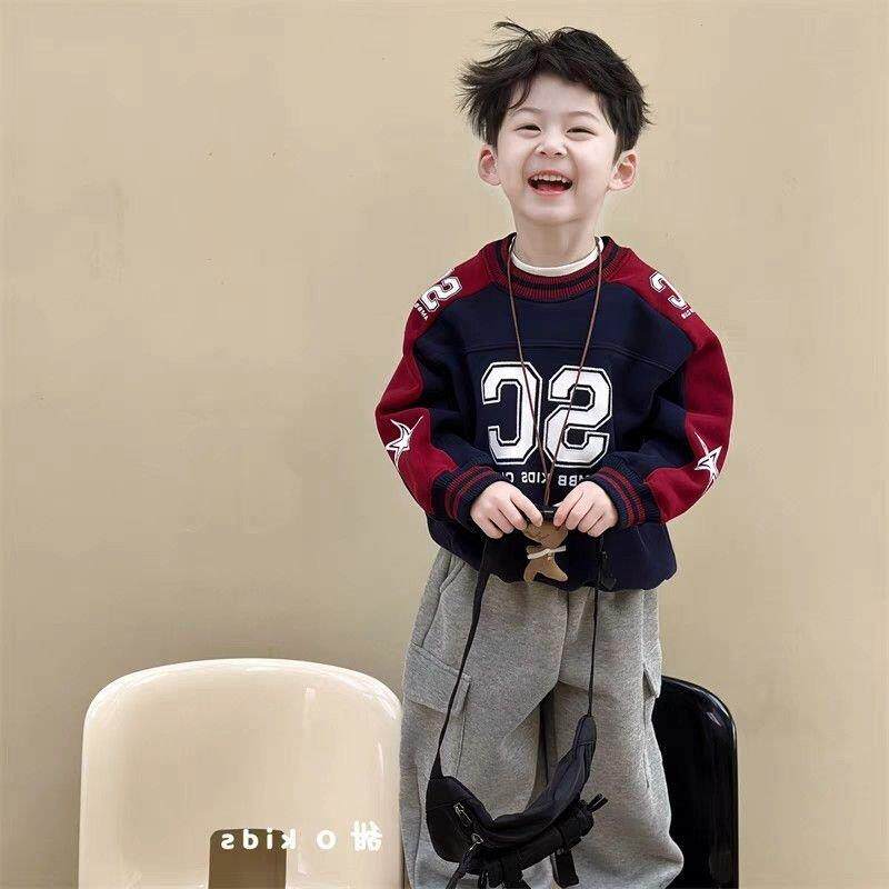 春秋季男童韩版帅气洋气超好看2025新款儿童潮酷宝宝卫衣裤子套装