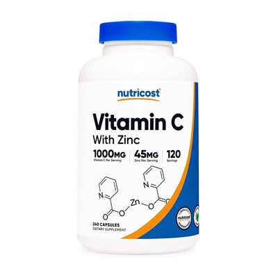 效期到28.08 Nutricost Vitamin C with Zinc维生素C+锌 240粒