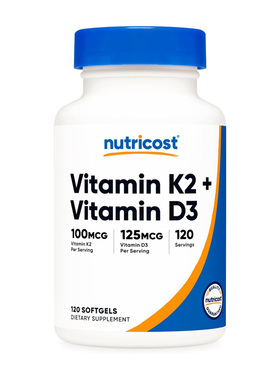 效期到27.09 nutricost 维生素K2 100mcg+D3 125mcg 胶囊 120粒