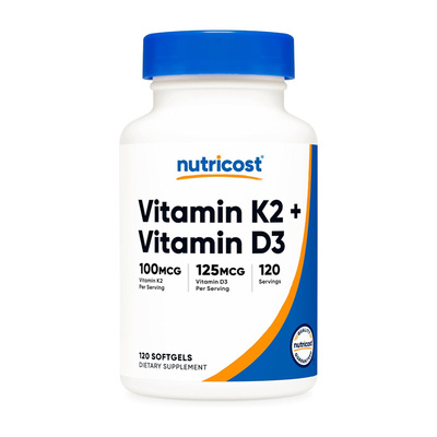 效期到27.09 nutricost 维生素K2 100mcg+D3 125mcg 胶囊 120粒