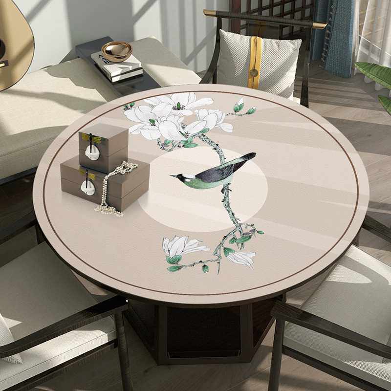 新中式PU皮革圆桌垫桌布家用防水防滑防烫免洗防油卓垫桌布圆台布