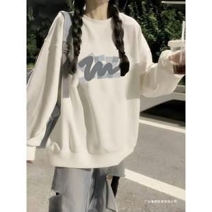 Uc纯棉圆领卫衣女初高中生春秋2025初中高中学生宽松加绒长袖无帽