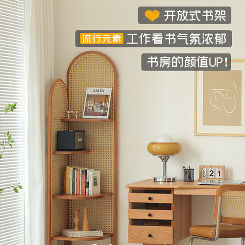 日式实木藤编角柜置物架小户型客厅收纳柜墙角柜