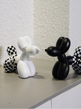 跨境黑白棋盘格子金嘴气球狗摆件家居客厅电视柜软装饰树脂工艺品