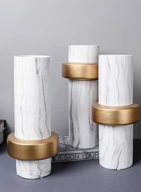 轻奢大理石陶瓷花瓶摆件电视柜展厅办公室样板房家居饰品插花摆设