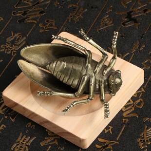 跨境国潮仿古玩做旧黄铜知了金蝉实心铜茶宠客厅书房办公室大摆件