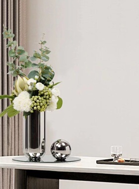 现代轻奢样板房间不锈钢插花器花瓶摆件家居客厅餐桌饰品陶瓷花