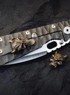 Meteor夜叉·Yaksa黄铜骷髅背夹EDC折刀装备帽子户外手电筒手工