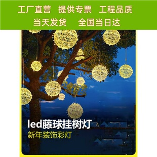 led藤球灯串挂树红户外防水渔网灯氛围灯新年新春装饰灯插电彩灯
