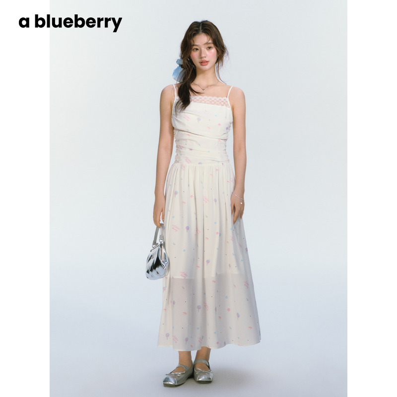 ablueberry甜美碎花裙拼接蕾丝边