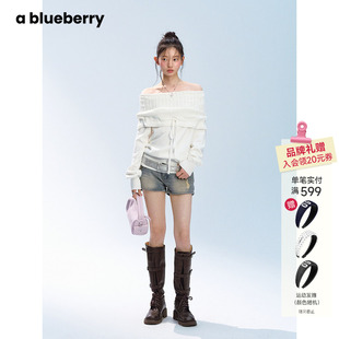 小怡同款ablueberry白色一字领毛衣女慵懒感韩系设计毛衫针织上衣