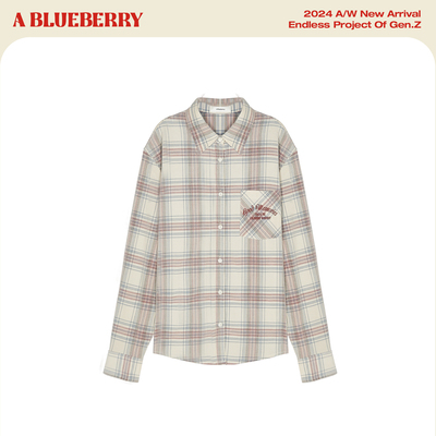 ablueberry  字母印花衬衣2025春新款宽松韩版长袖显瘦格纹衬衫