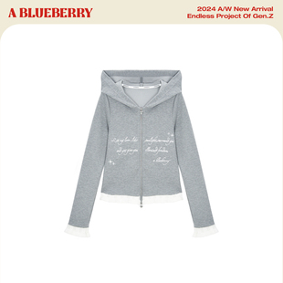 ablueberry韩版 辣妹连帽蕾丝拼接开衫 女气质显瘦春季 针织衫